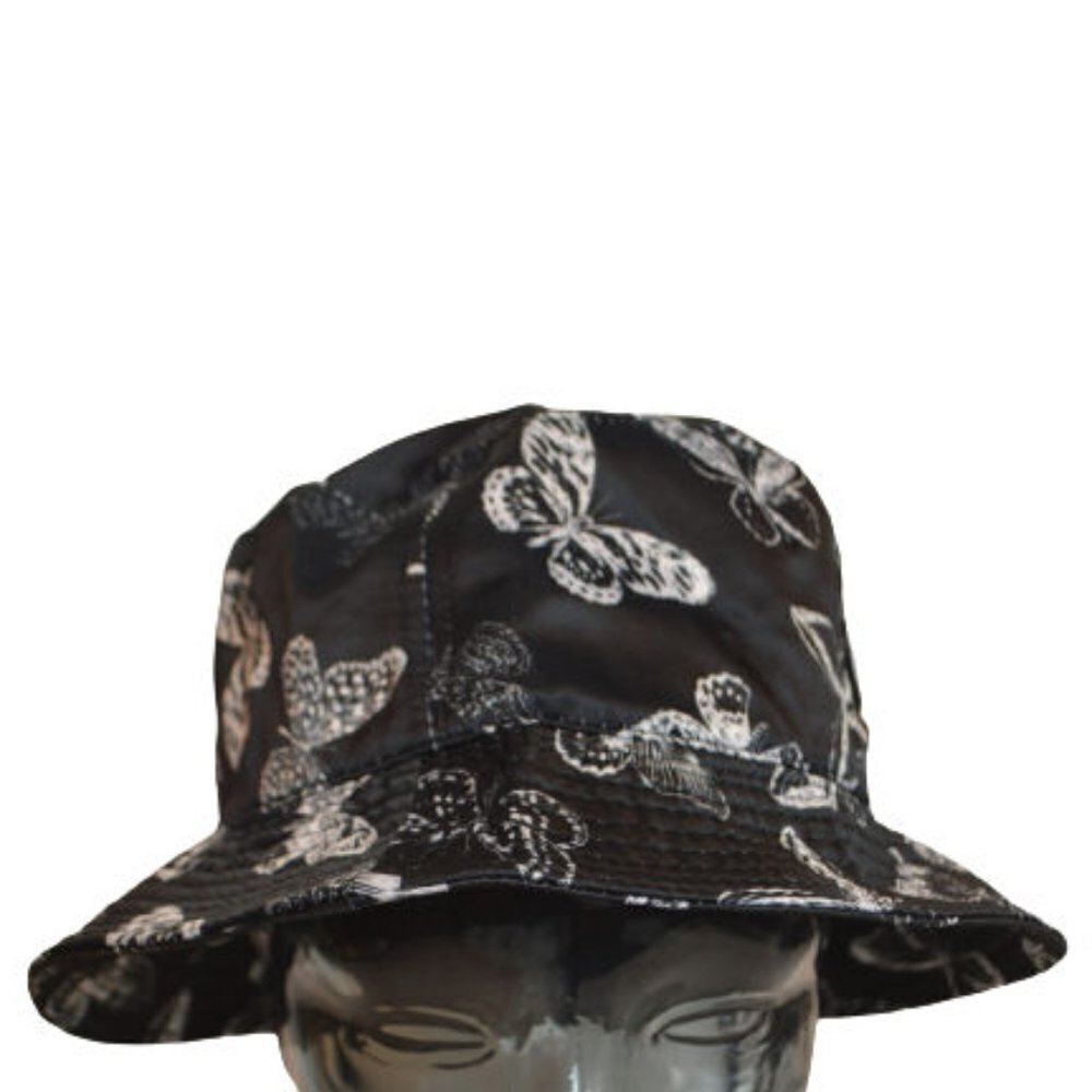 Petals and Peacocks Bucket Hat with Butterflies Black & White NWT